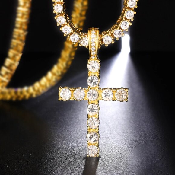 ⭐ Large 24" Cross & Diamond Infinity Necklace With 4mm Diamonds 18k Gold Pltd ⭐ - Picture 2 of 8